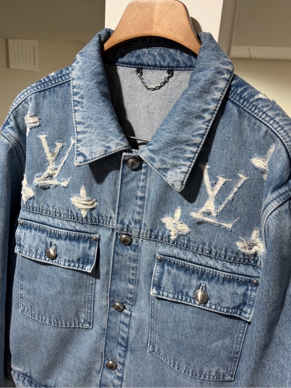 Louis Vuitton Light Blue Distressed Denim Jacket